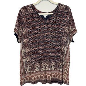 Lucky Brand 1X Boho Tee Hippie Earthy Lightweight Stretch Abstract Womens